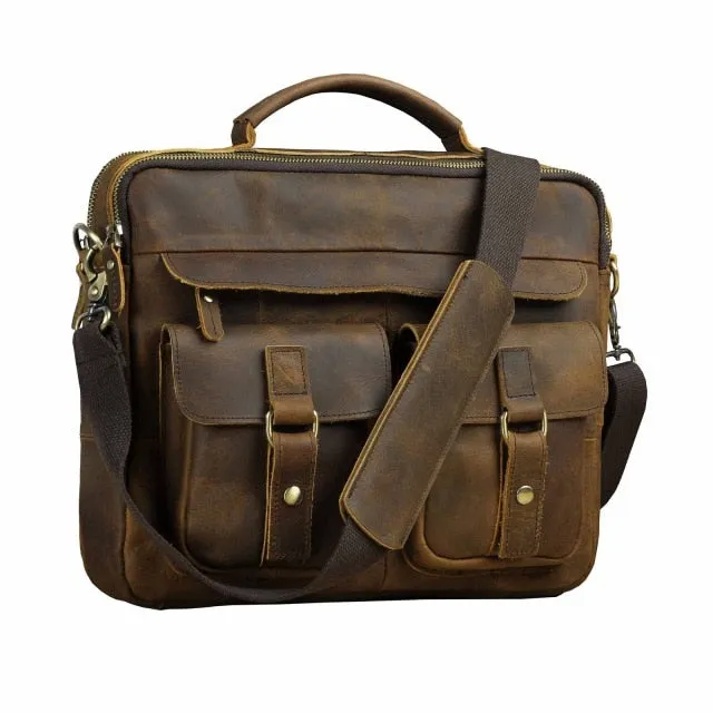 Le'aokuu Men Real Leather Antique Style Coffee Briefcase Business 13" Laptop Cases