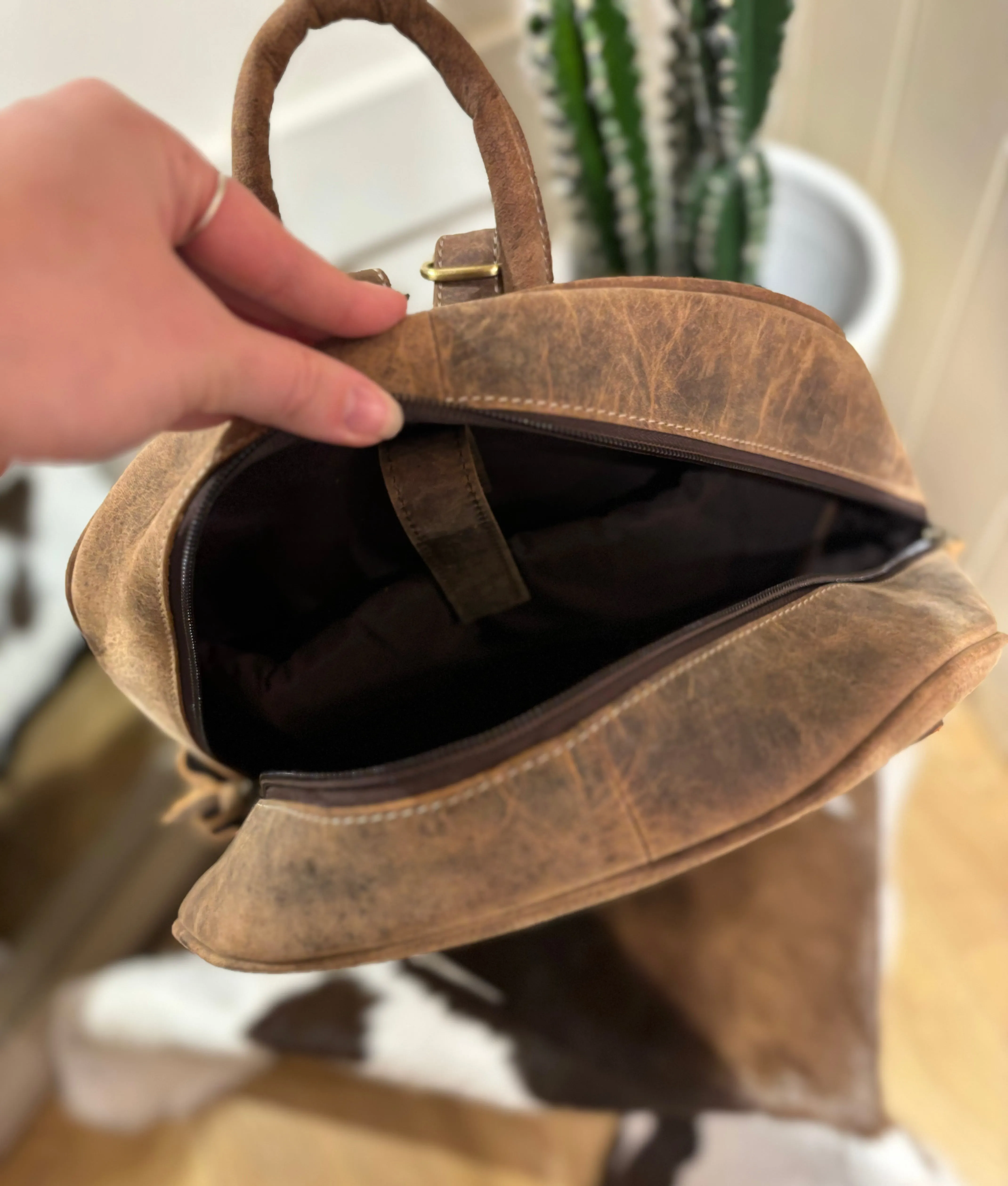 Leather Backpack with Tan cowhide #Lbp1