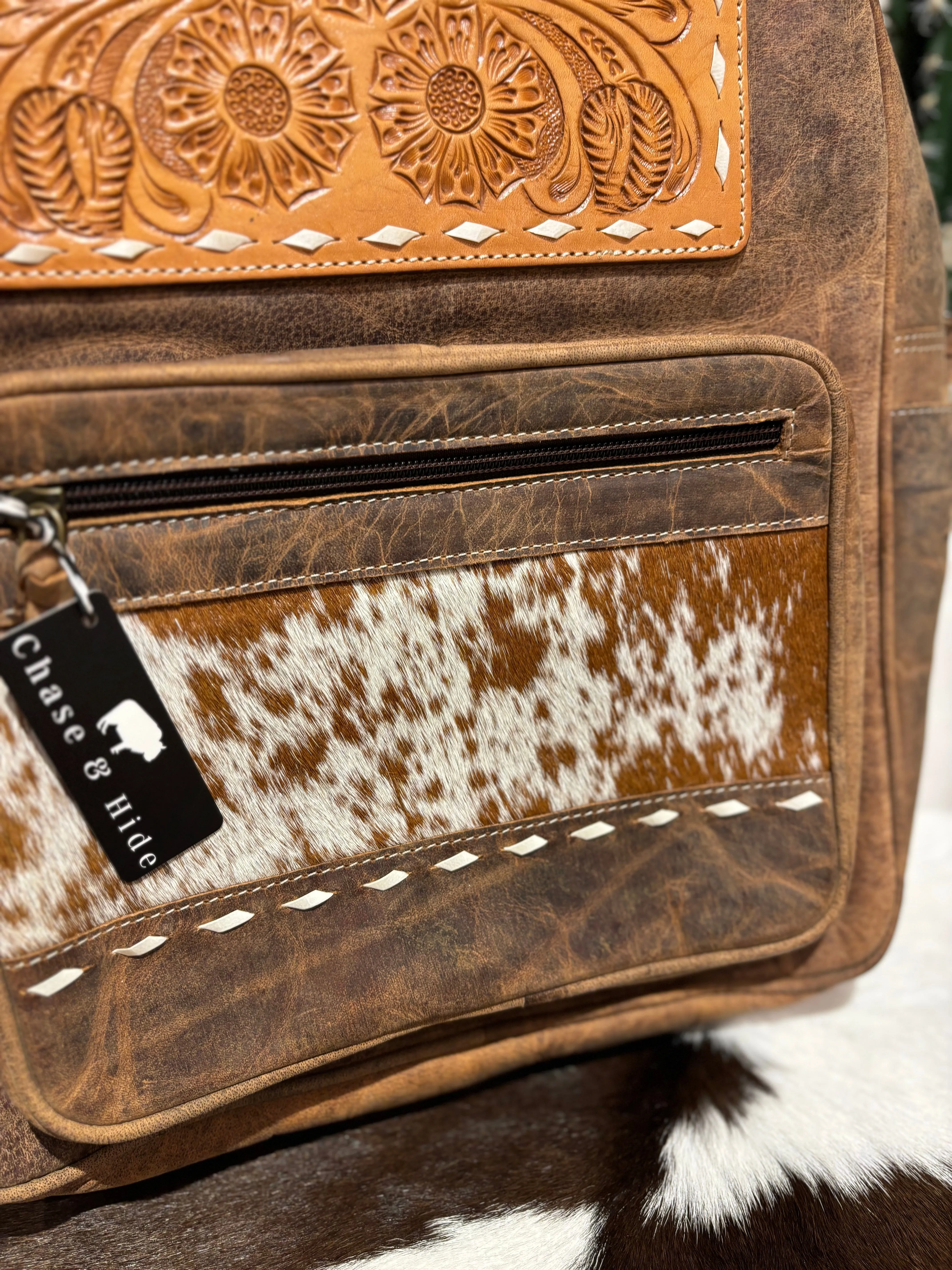 Leather Backpack with Tan cowhide #Lbp1