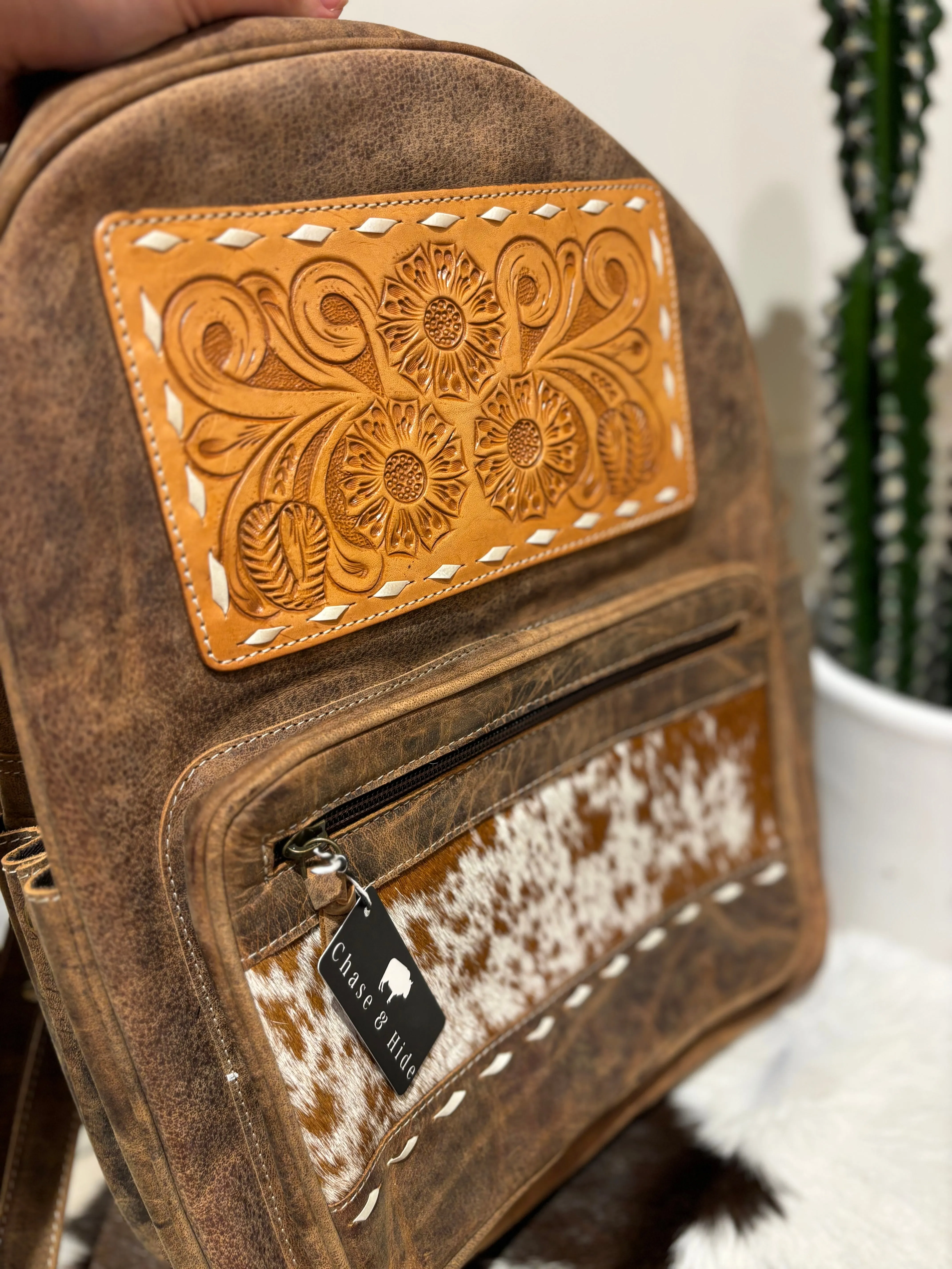 Leather Backpack with Tan cowhide #Lbp1