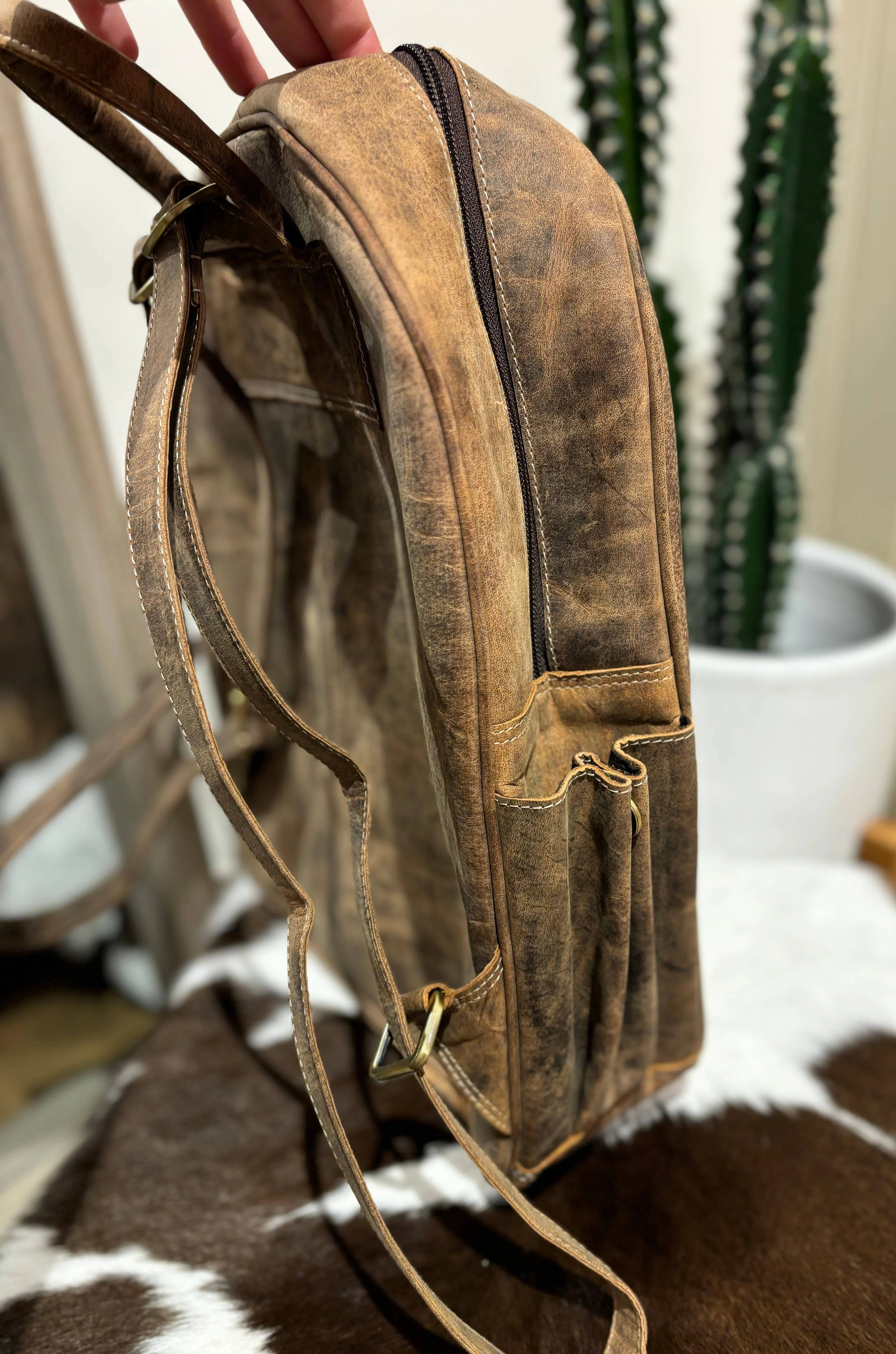 Leather Backpack with Tan cowhide #Lbp1