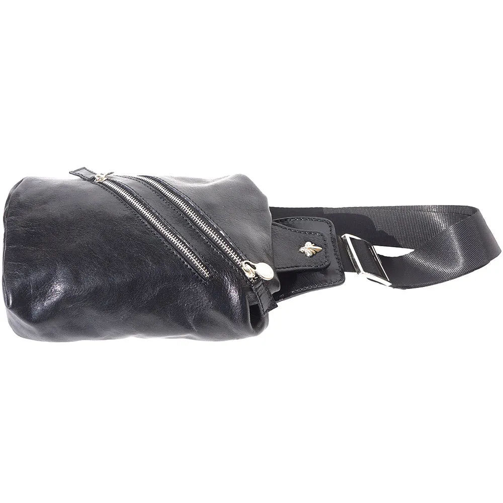 Leather waist bag for mens made in genuine calfskin leather
