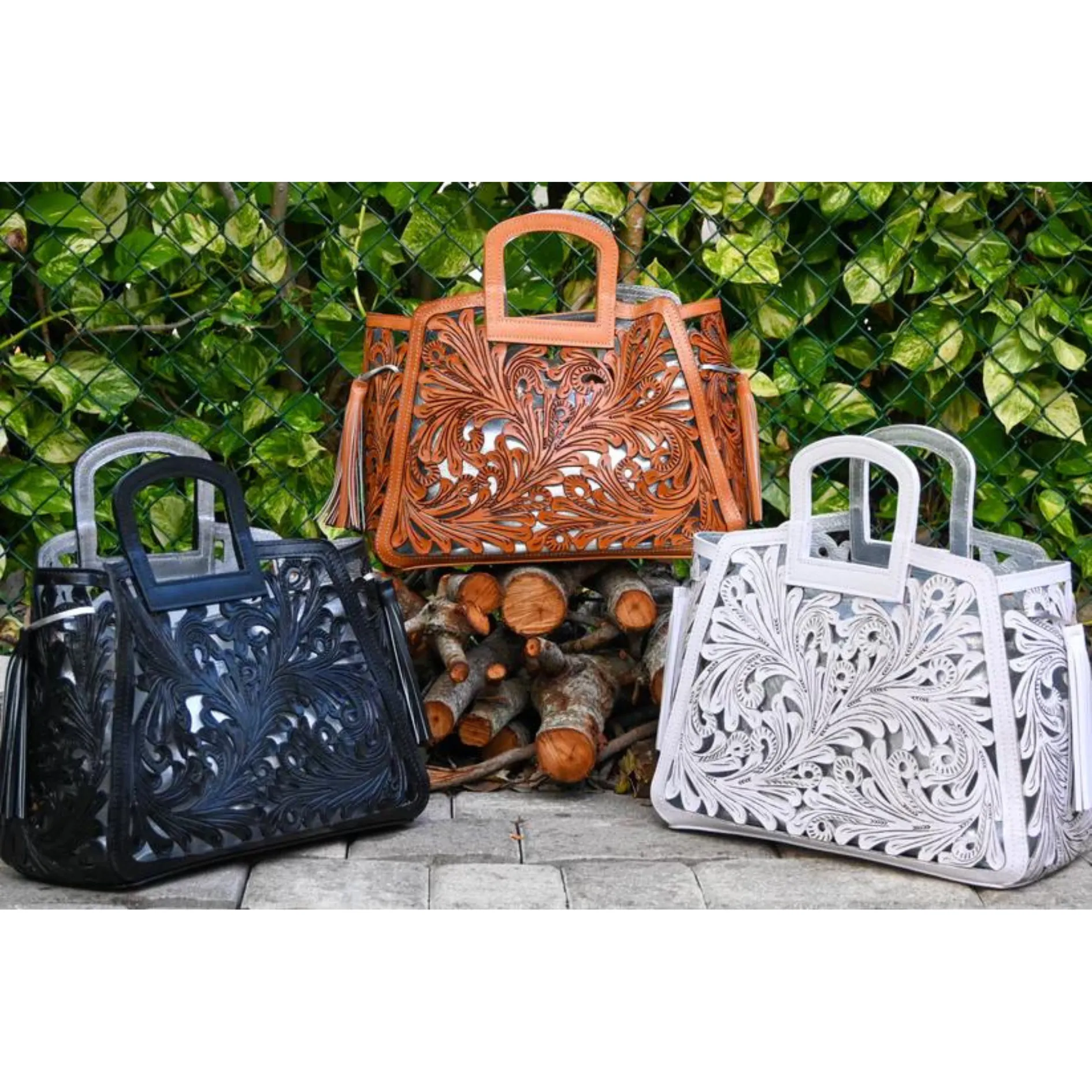 Leaves Leather Tote