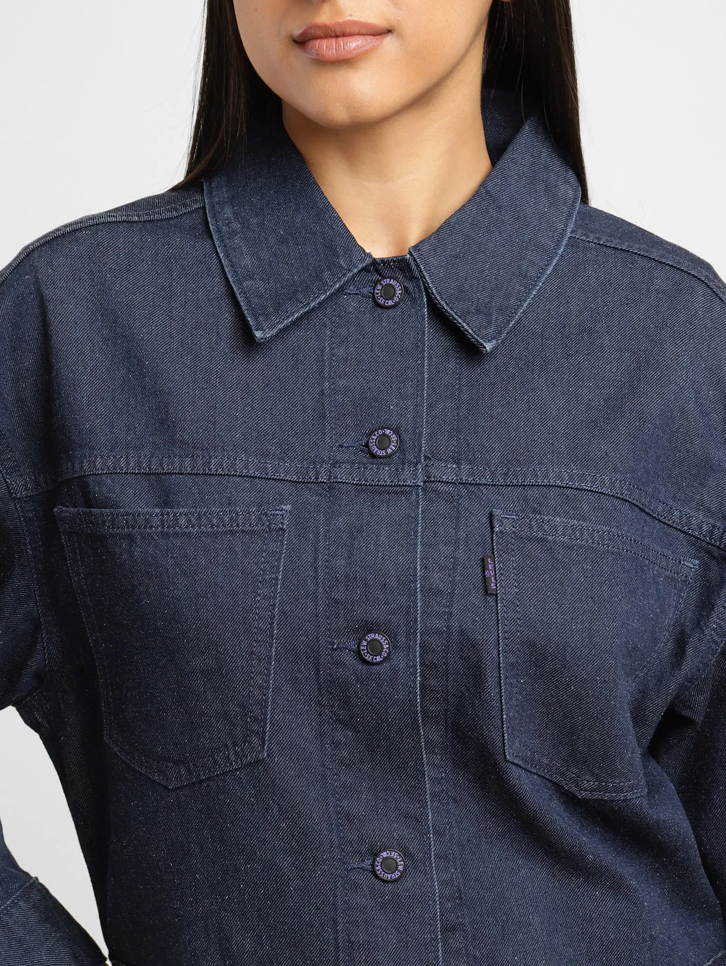 Levi's x Deepika Padukone Solid Navy Shirt Collar Denim Jacket