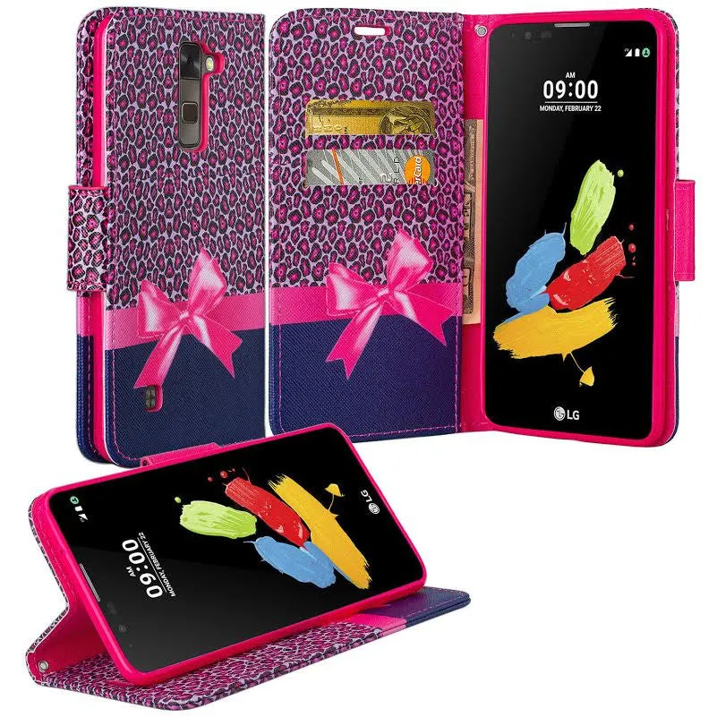 LG Stylo 2 Case, LG Stylo 2 V Wallet Case [Kickstand] Pu Leather Wrist Strap Wallet Case w/ ID & Card Slots & Pocket - Cheetah Print