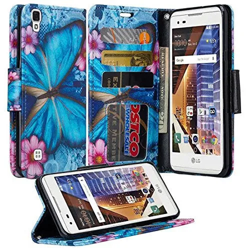LG Tribute HD | X Style | Volt 3 Case, Wrist Strap Pu Leather Magnetic Flip Fold[Kickstand] Wallet Case with ID & Card Slots - Midnight Butterfly