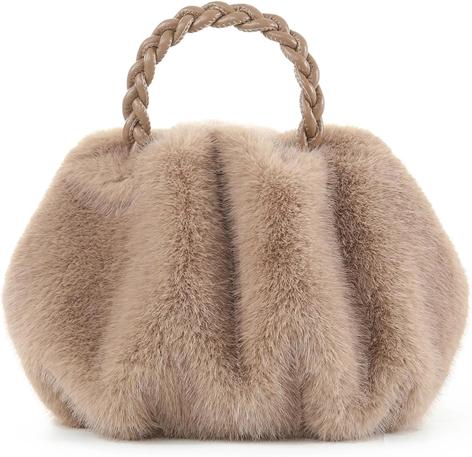 Luxuriously Soft Braided Handle Faux Fur Pink Handbag