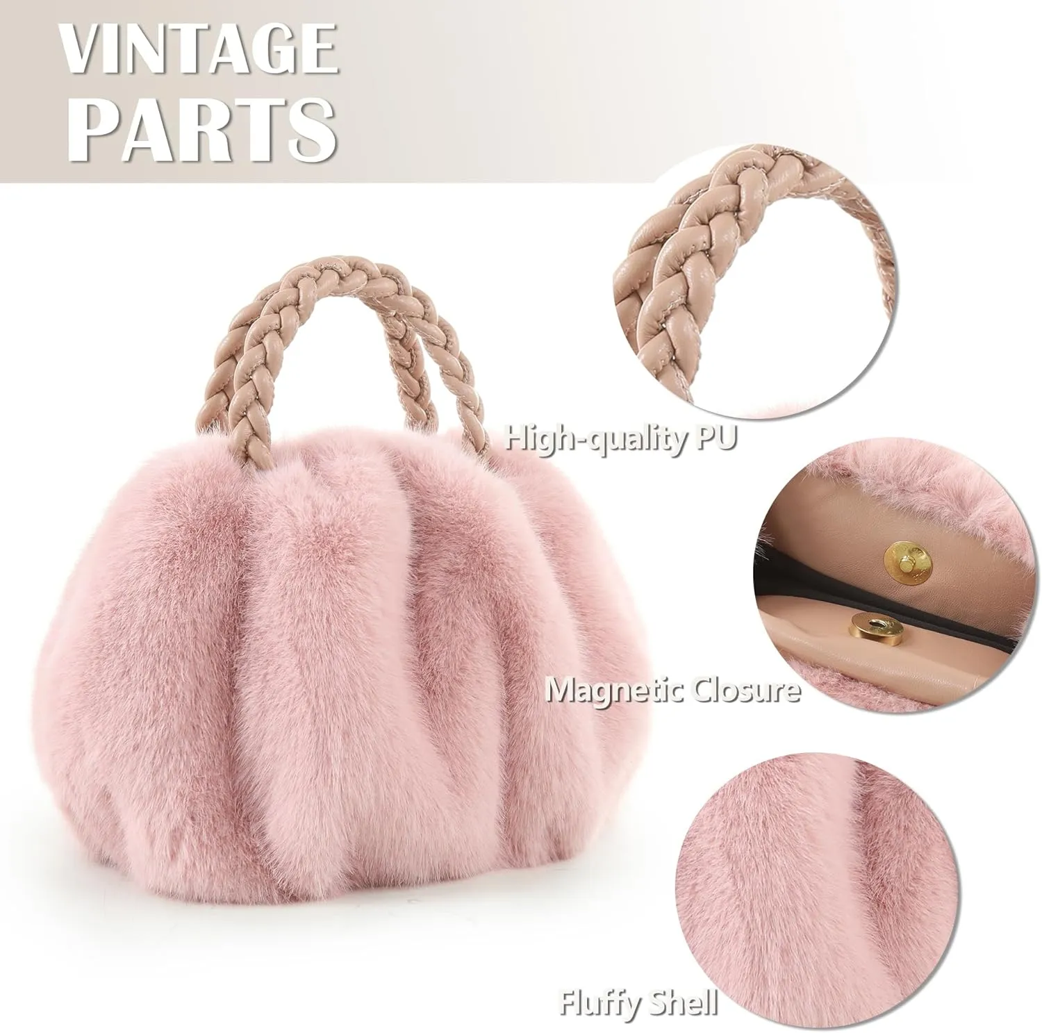 Luxuriously Soft Braided Handle Faux Fur Pink Handbag