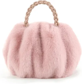 Luxuriously Soft Braided Handle Faux Fur Pink Handbag