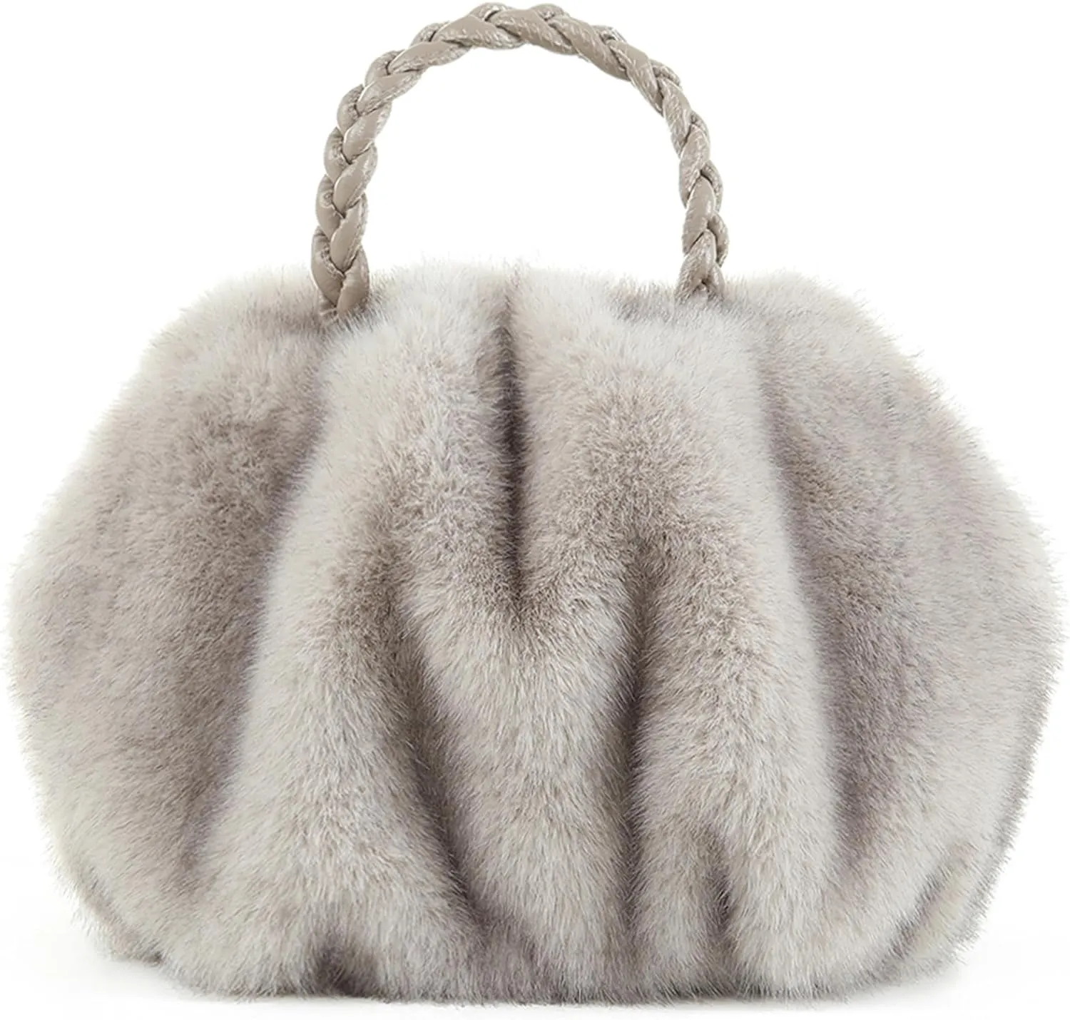 Luxuriously Soft Braided Handle Faux Fur Pink Handbag