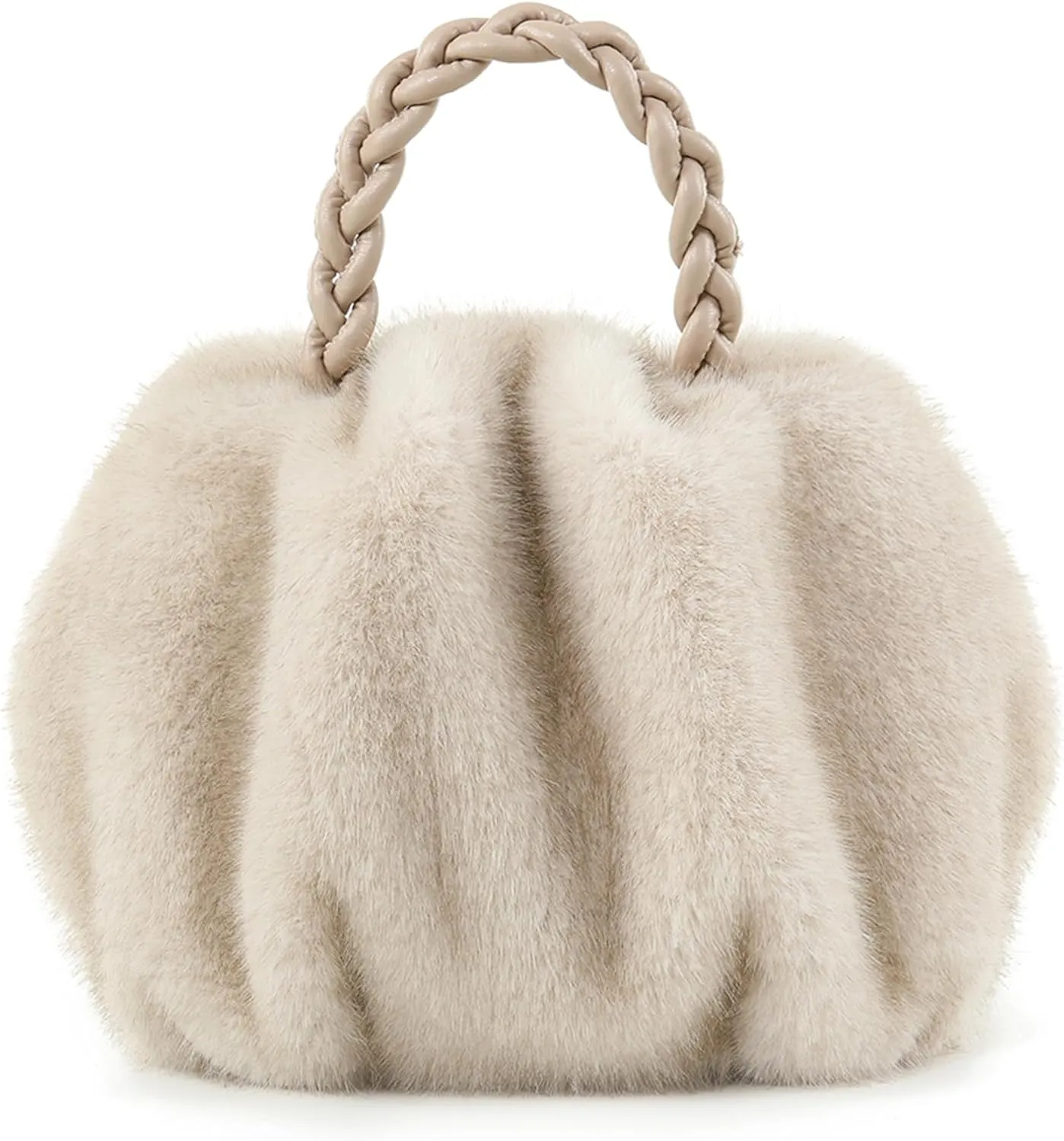 Luxuriously Soft Braided Handle Faux Fur Pink Handbag