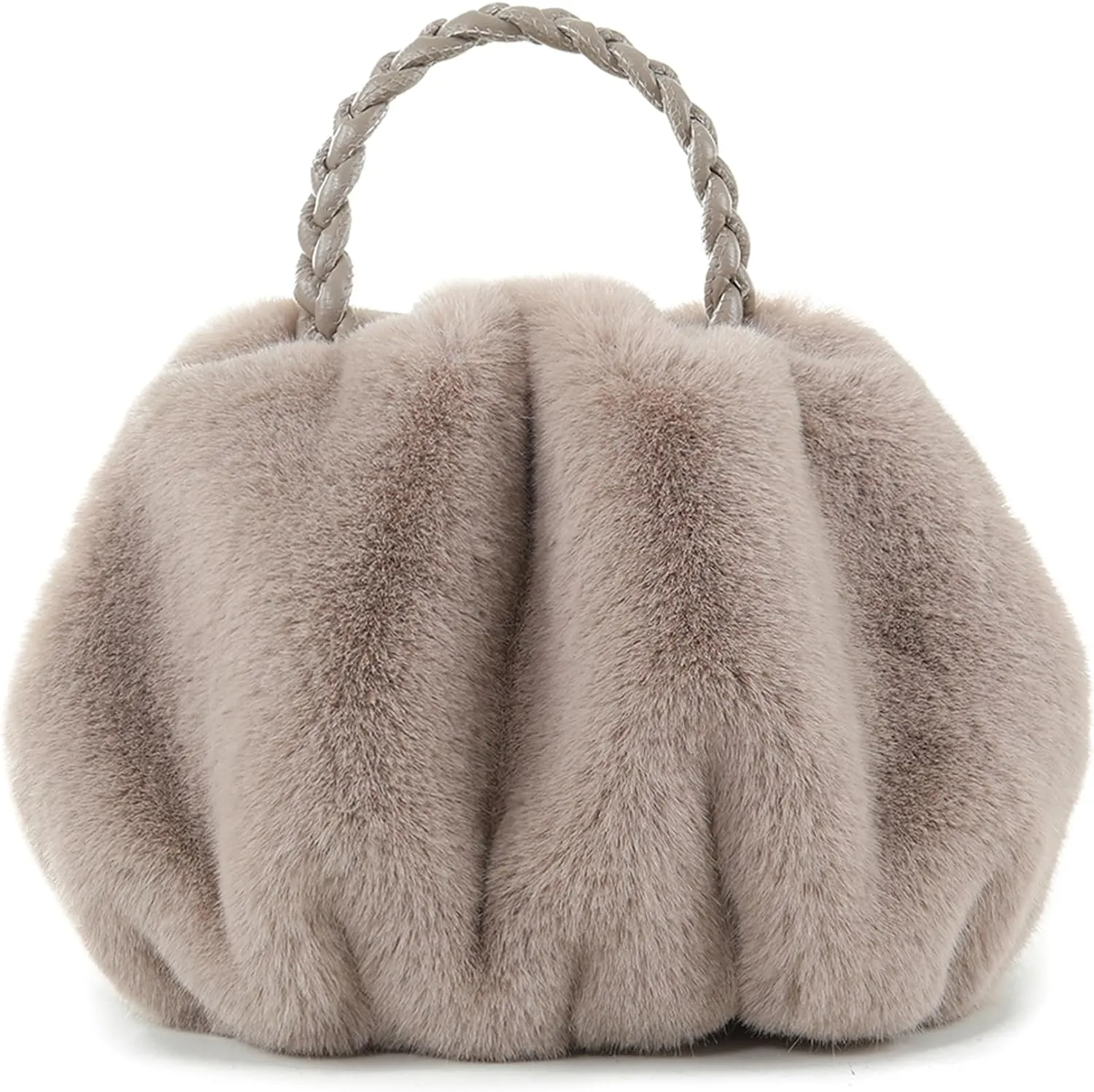 Luxuriously Soft Braided Handle Faux Fur Pink Handbag