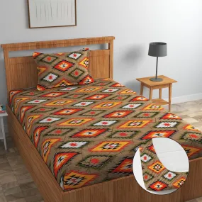 Luxury Trends Premium Glace Cotton Elastic Fitted Bedsheets with 1 Pillow Cover | Single Mattress Bed with All Around Elastic 160tc Supersoft | Size - 36 x 72  6 inches (Multi Box)