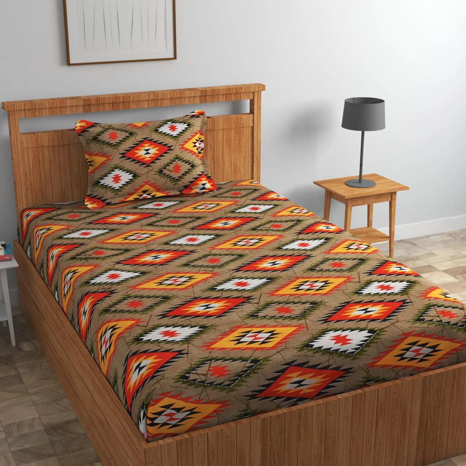 Luxury Trends Premium Glace Cotton Elastic Fitted Bedsheets with 1 Pillow Cover | Single Mattress Bed with All Around Elastic 160tc Supersoft | Size - 36 x 72  6 inches (Multi Box)