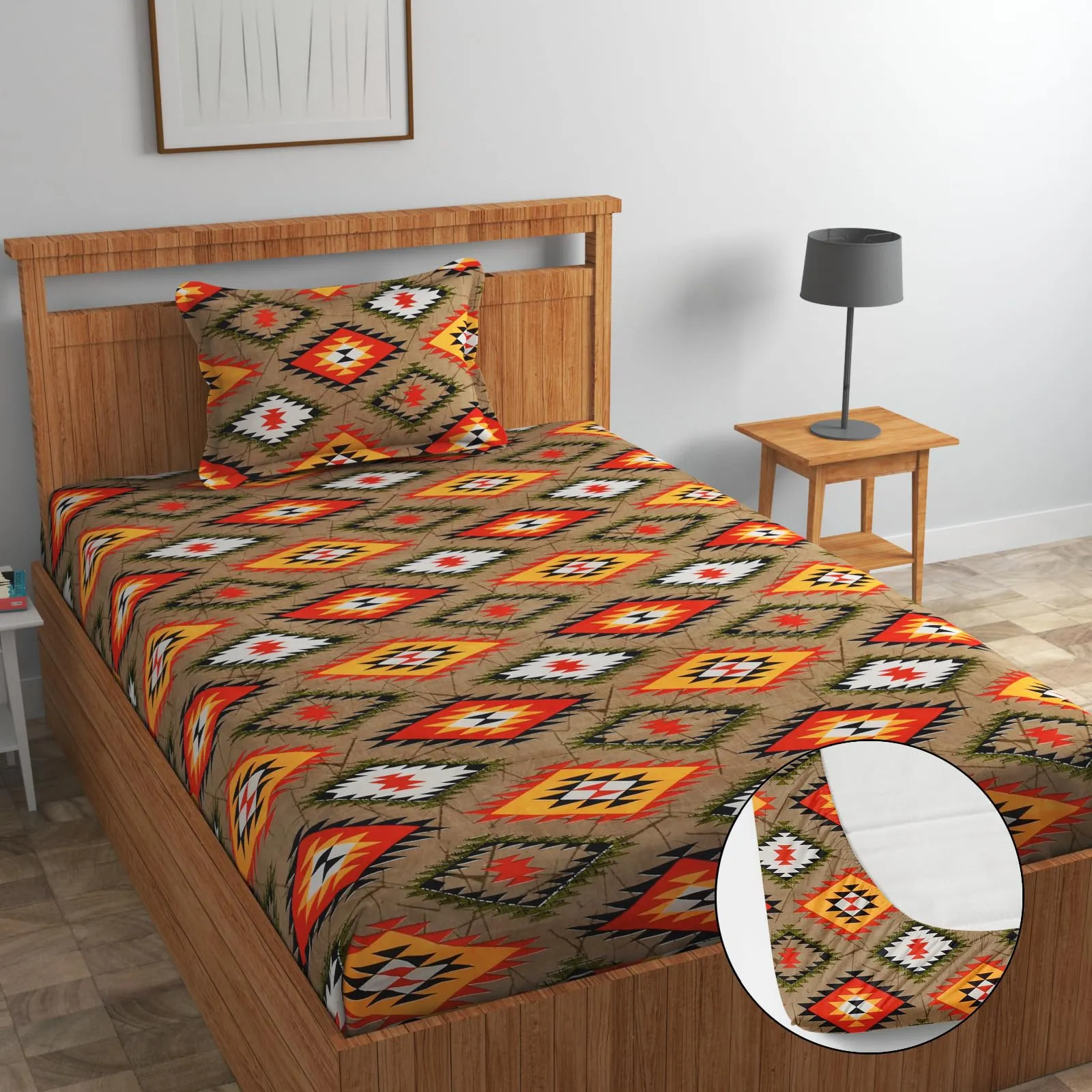 Luxury Trends Premium Glace Cotton Elastic Fitted Bedsheets with 1 Pillow Cover | Single Mattress Bed with All Around Elastic 160tc Supersoft | Size - 36 x 72  6 inches (Multi Box)