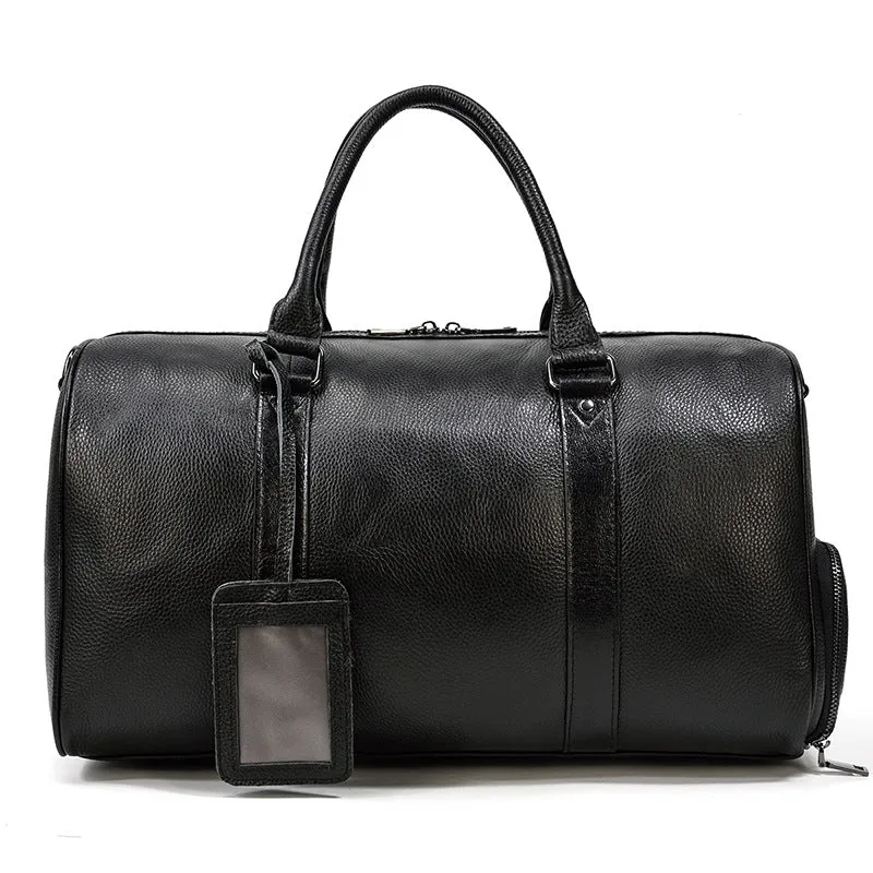 Men Leather Duffel Bag Large Crazy Horse Leather Travel Bag With Shoe Compartment
