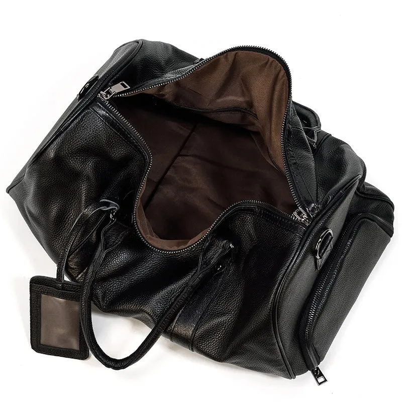 Men Leather Duffel Bag Large Crazy Horse Leather Travel Bag With Shoe Compartment