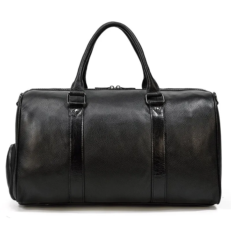 Men Leather Duffel Bag Large Crazy Horse Leather Travel Bag With Shoe Compartment