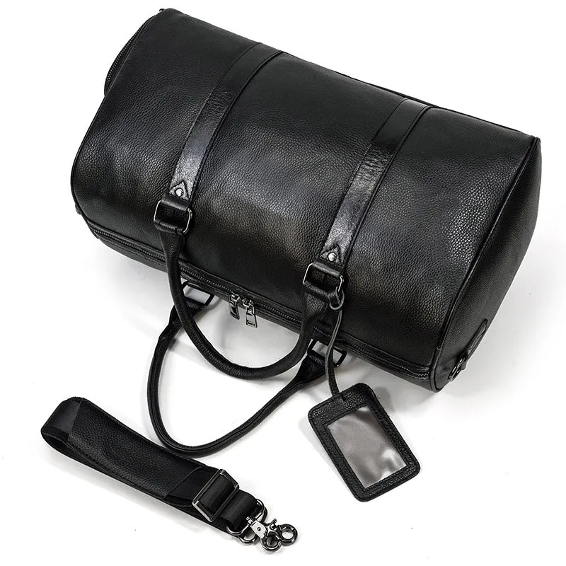Men Leather Duffel Bag Large Crazy Horse Leather Travel Bag With Shoe Compartment