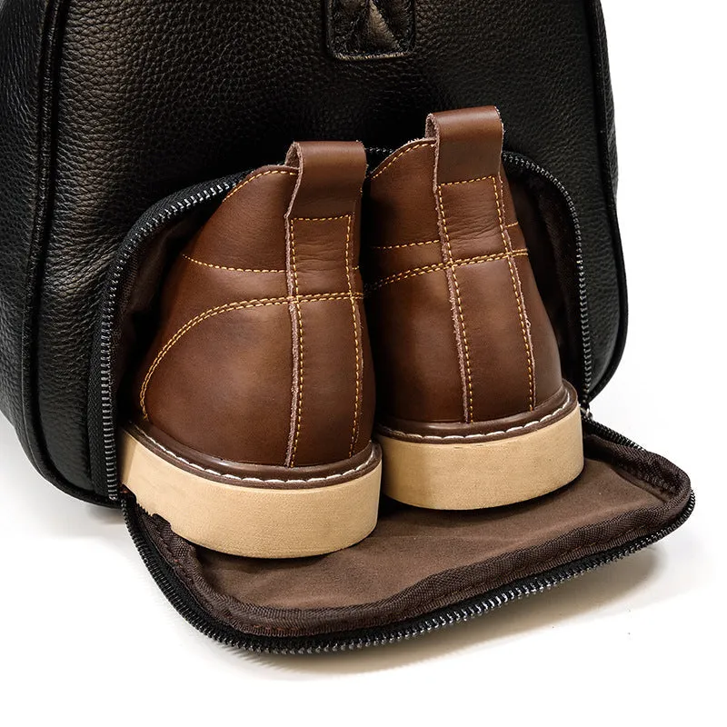 Men Leather Duffel Bag Large Crazy Horse Leather Travel Bag With Shoe Compartment