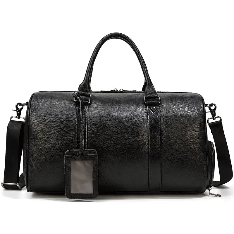 Men Leather Duffel Bag Large Crazy Horse Leather Travel Bag With Shoe Compartment