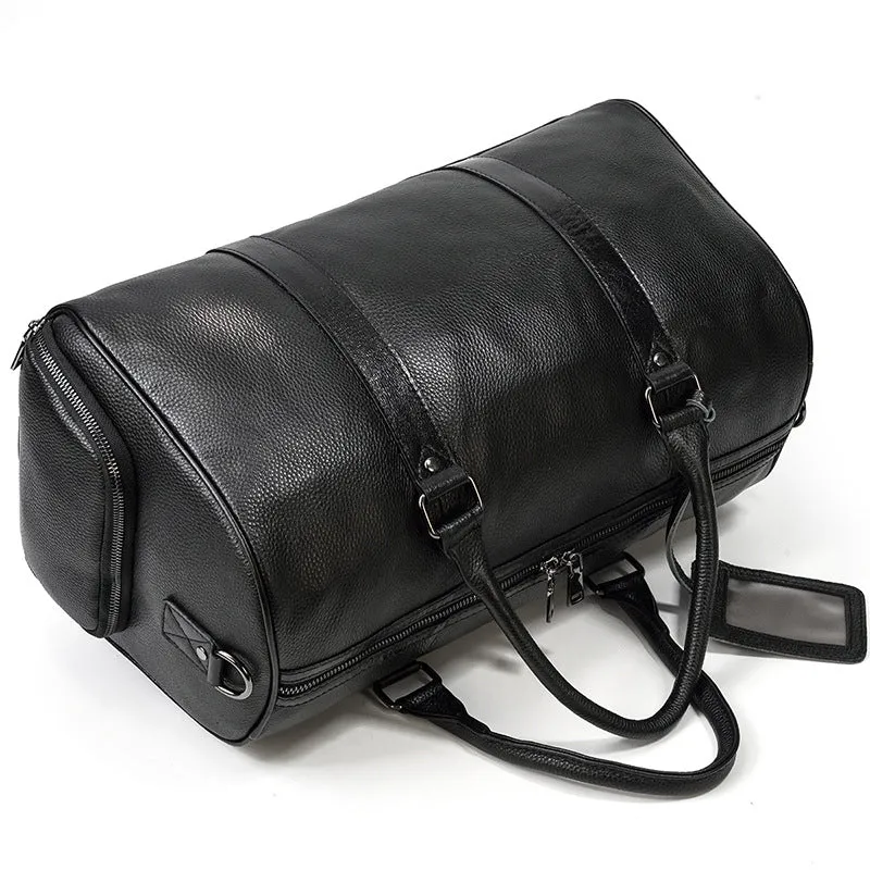 Men Leather Duffel Bag Large Crazy Horse Leather Travel Bag With Shoe Compartment