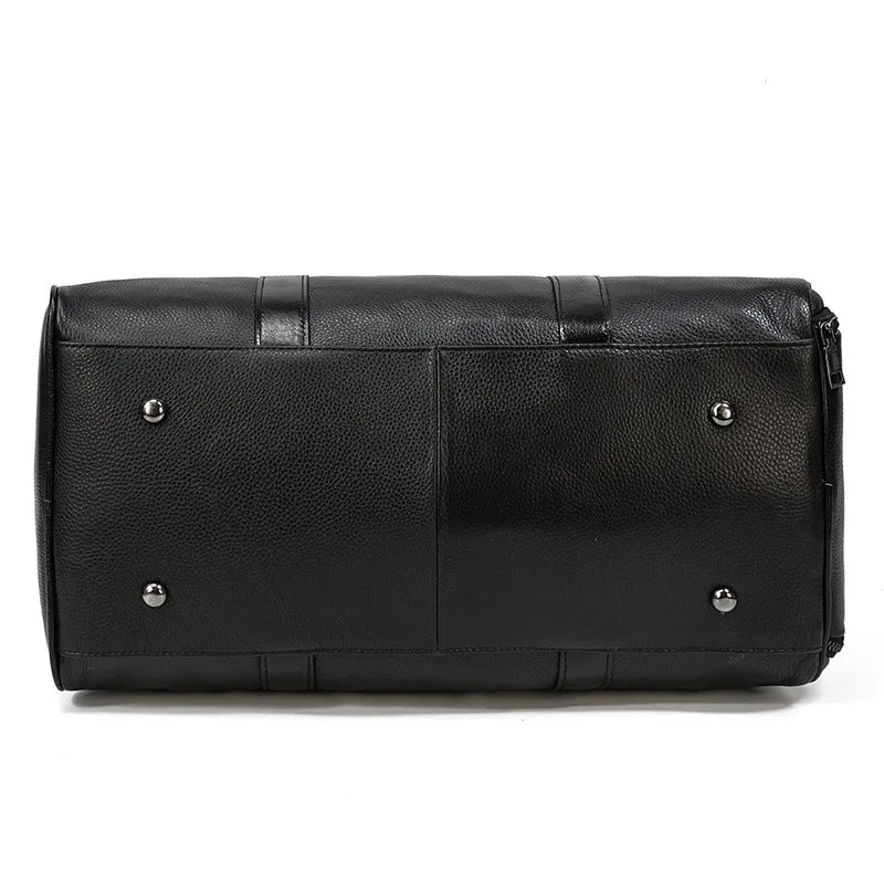 Men Leather Duffel Bag Large Crazy Horse Leather Travel Bag With Shoe Compartment