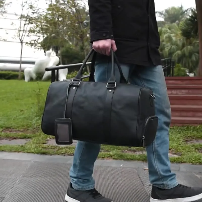 Men Leather Duffel Bag Large Crazy Horse Leather Travel Bag With Shoe Compartment