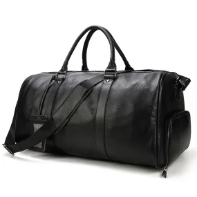 Men Leather Duffel Bag Large Crazy Horse Leather Travel Bag With Shoe Compartment