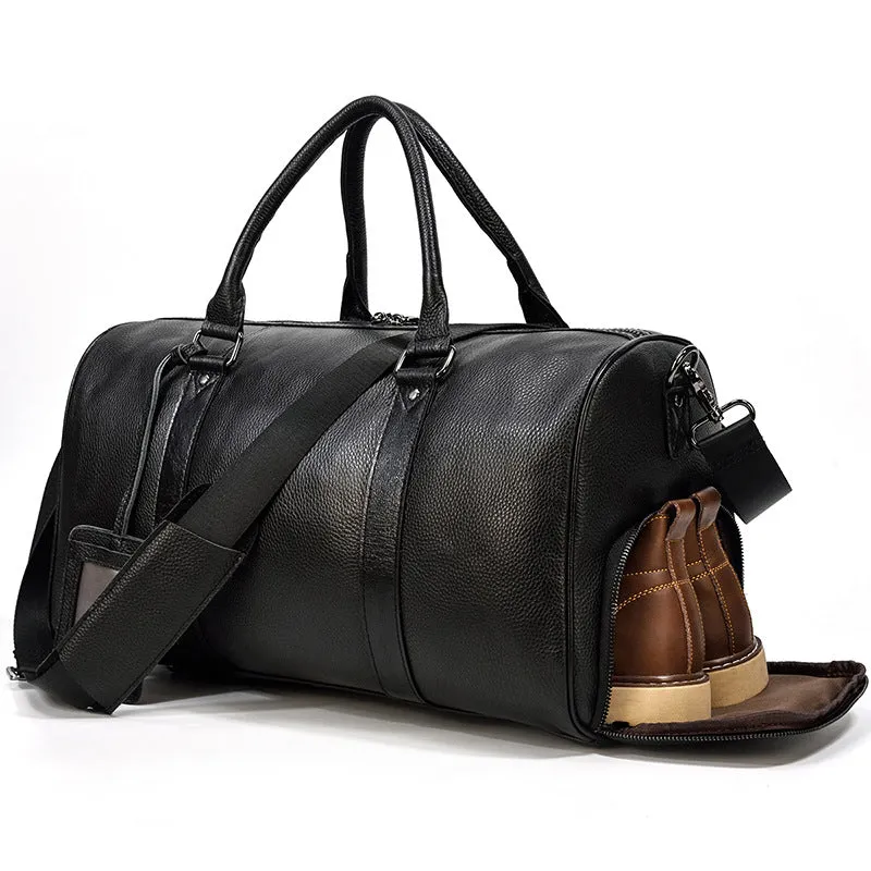Men Leather Duffel Bag Large Crazy Horse Leather Travel Bag With Shoe Compartment