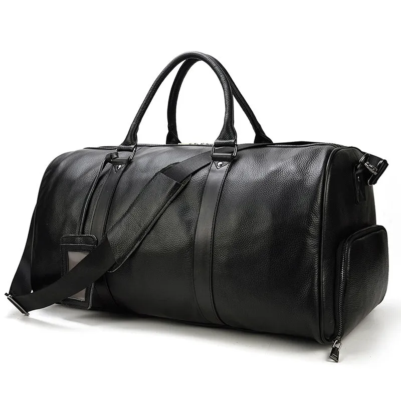 Men Leather Duffel Bag Large Crazy Horse Leather Travel Bag With Shoe Compartment