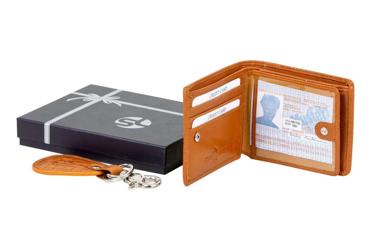 MENS LEATHER WALLET WITH KEY RING COMBO 991742 (TAN)