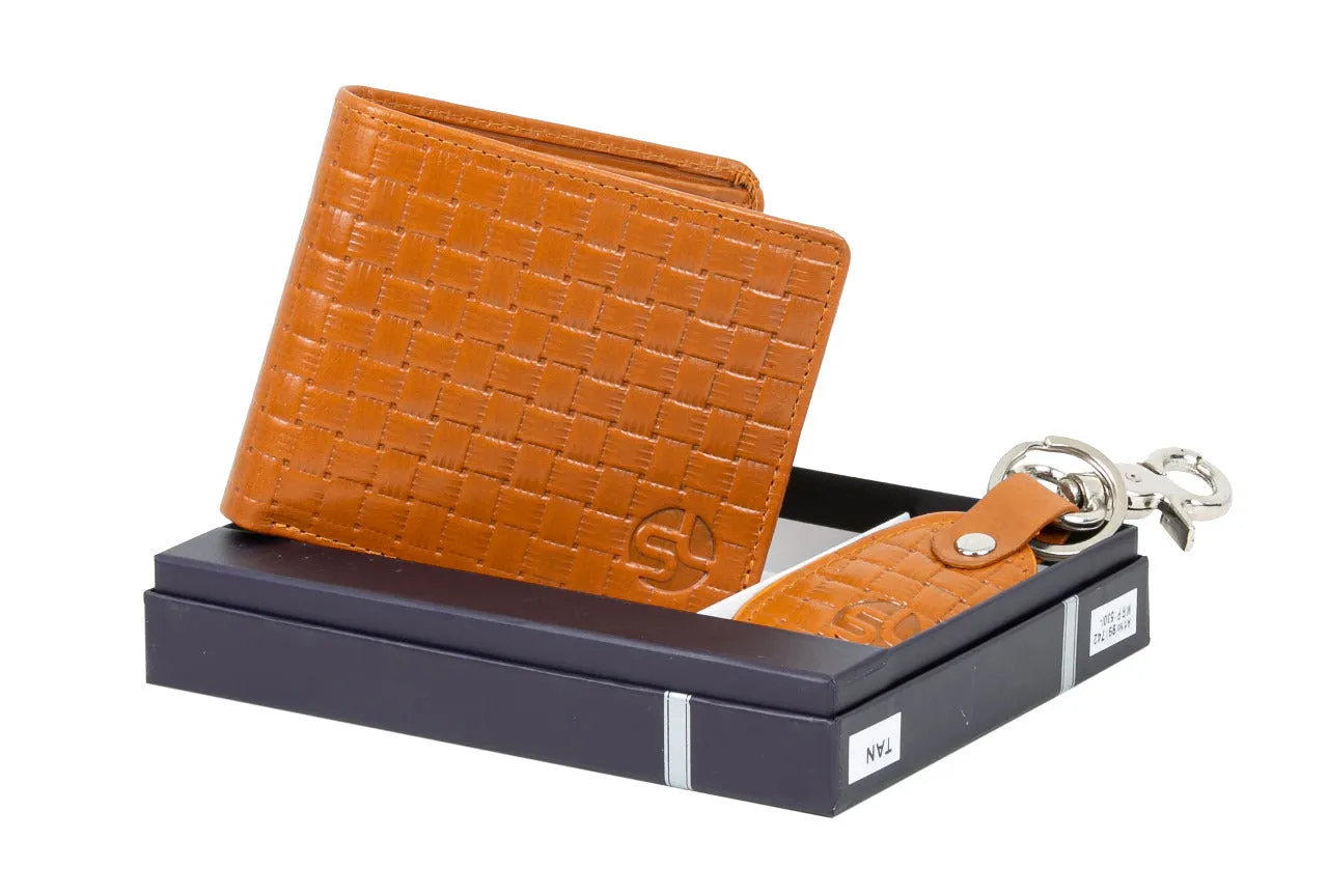 MENS LEATHER WALLET WITH KEY RING COMBO 991742 (TAN)