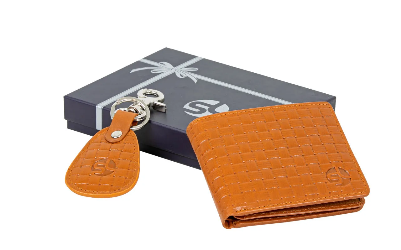 MENS LEATHER WALLET WITH KEY RING COMBO 991742 (TAN)
