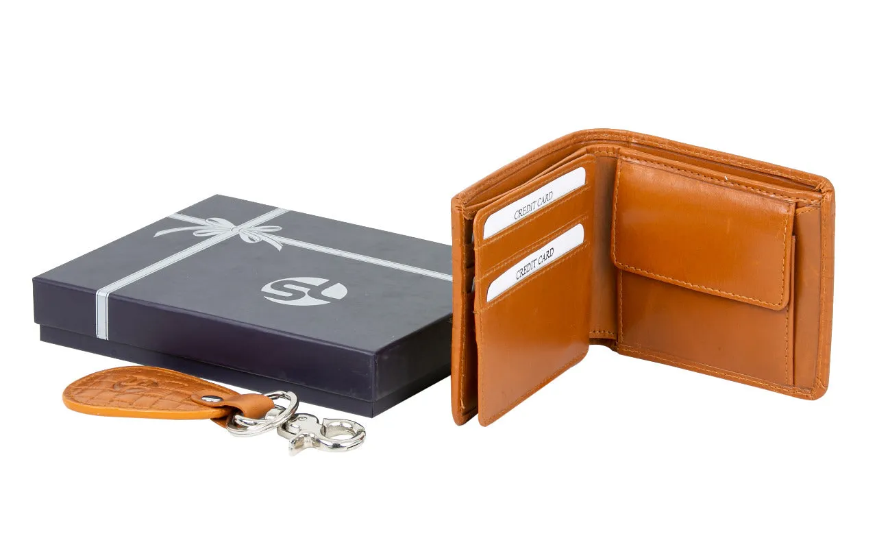 MENS LEATHER WALLET WITH KEY RING COMBO 991742 (TAN)