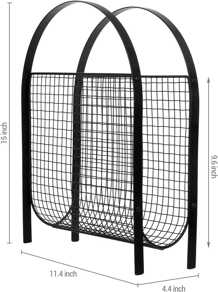 Mid-Century Magazine Rack, Matte Black Tone Metal Mesh Freestanding Magazine Organizer Holder Sling
