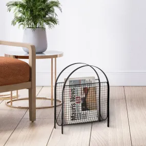 Mid-Century Magazine Rack, Matte Black Tone Metal Mesh Freestanding Magazine Organizer Holder Sling