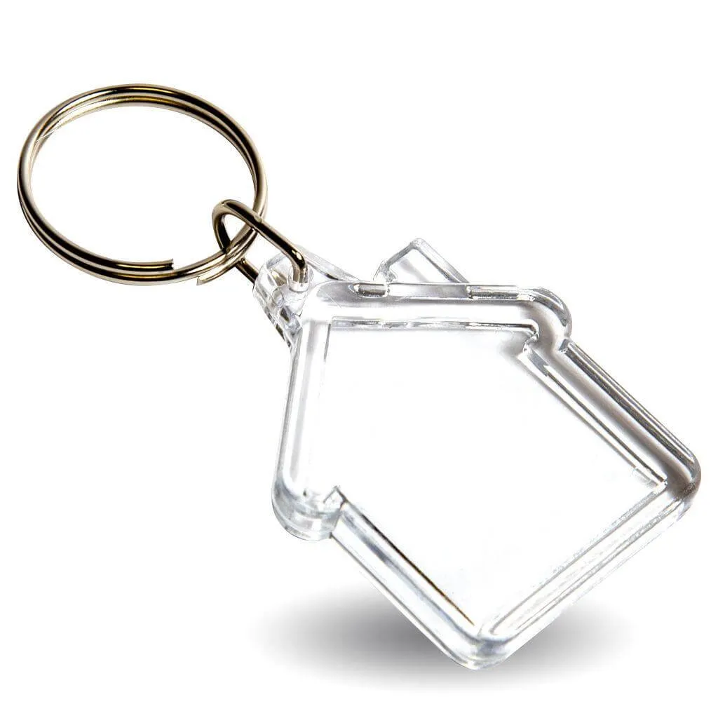 Mini House Shaped Blank Plastic Photo Insert Keyring - 35 x 33mm - Pack of 50