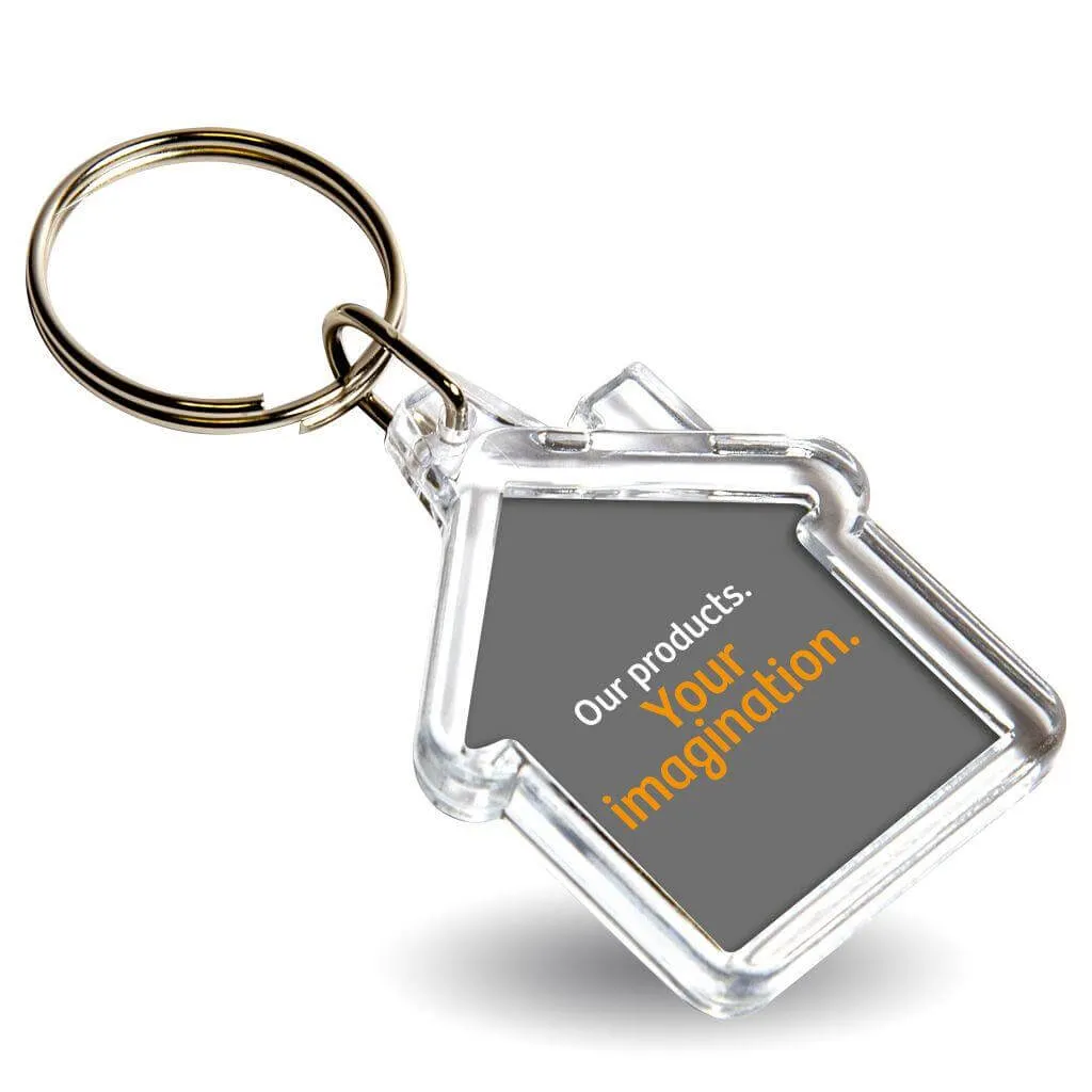 Mini House Shaped Blank Plastic Photo Insert Keyring - 35 x 33mm - Pack of 50