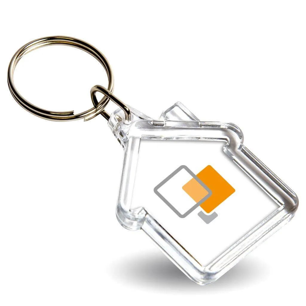 Mini House Shaped Blank Plastic Photo Insert Keyring - 35 x 33mm - Pack of 50