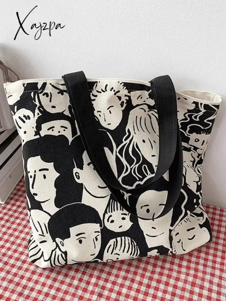 Monochrome Face Graphic Canvas Shopper Bag