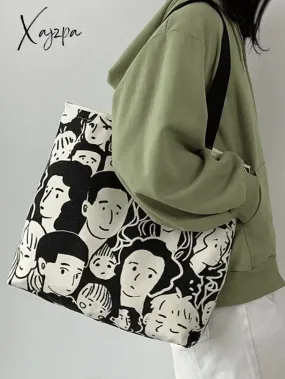 Monochrome Face Graphic Canvas Shopper Bag