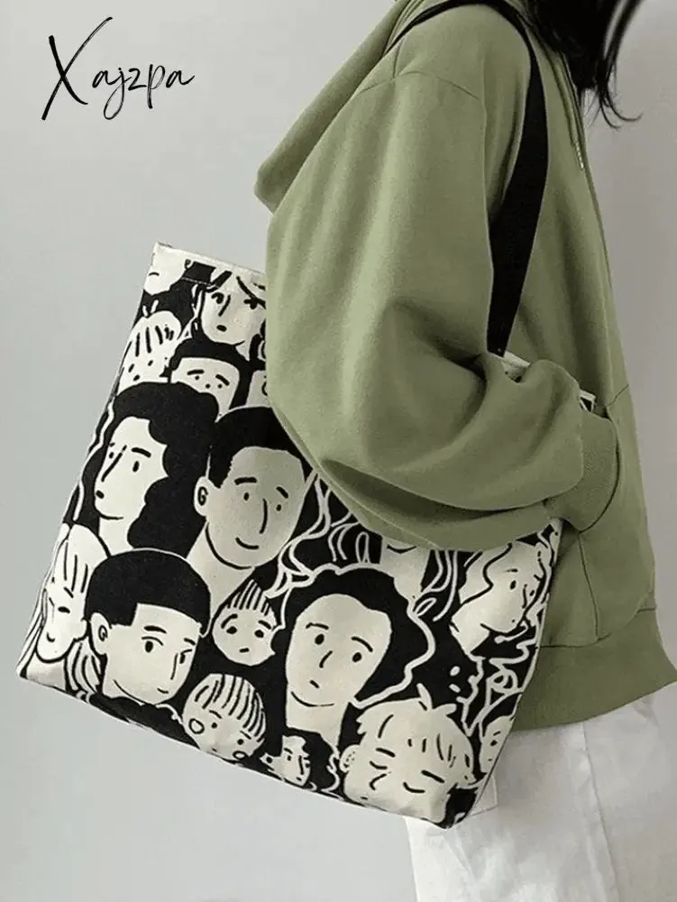 Monochrome Face Graphic Canvas Shopper Bag