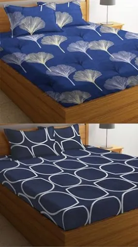 Neekshaa Combo Pack of 2 Super Soft Elastic Fitted Glace Cotton Double Bedsheets with 4 Pillow Covers Size-72x72 8 inches, Multicolor (Model no.-106)