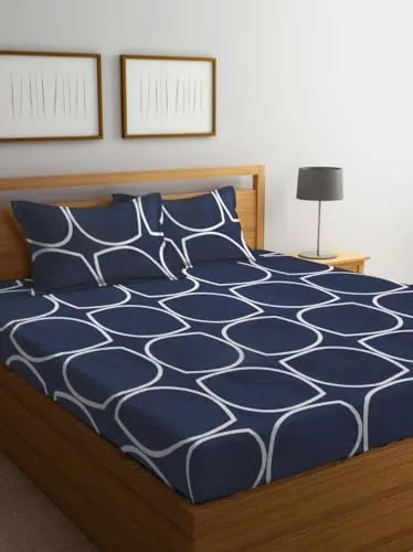 Neekshaa Combo Pack of 2 Super Soft Elastic Fitted Glace Cotton Double Bedsheets with 4 Pillow Covers Size-72x72 8 inches, Multicolor (Model no.-15)