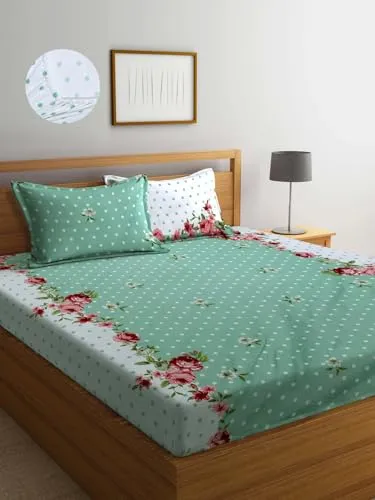 Neekshaa Combo Pack of 2 Super Soft Elastic Fitted Glace Cotton Double Bedsheets with 4 Pillow Covers Size-72x72 8 inches, Multicolor (Model no.-15)