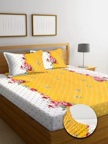 Neekshaa Combo Pack of 2 Super Soft Elastic Fitted Glace Cotton Double Bedsheets with 4 Pillow Covers Size-72x72 8 inches, Multicolor (Model no.-24)
