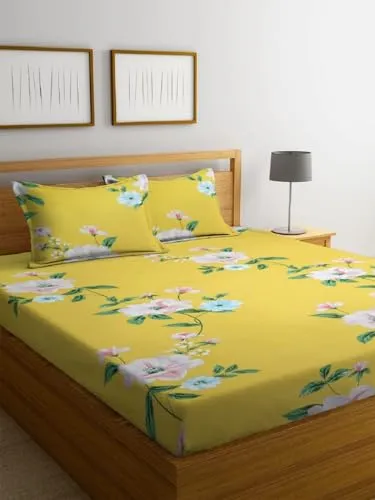 Neekshaa Combo Pack of 2 Super Soft Elastic Fitted Glace Cotton Double Bedsheets with 4 Pillow Covers Size-72x72 8 inches, Multicolor (Model no.-50)