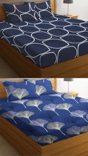 Neekshaa Combo Pack of 2 Super Soft Elastic Fitted Glace Cotton Double Bedsheets with 4 Pillow Covers Size-72x72 8 inches, Multicolor (Model no.-60)