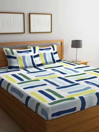 Neekshaa Combo Pack of 2 Super Soft Elastic Fitted Glace Cotton Double Bedsheets with 4 Pillow Covers Size-72x72 8 inches, Multicolor (Model no.-83)